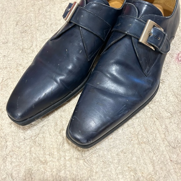 Men's Dark Blue Leather Buckle Shoes - Picture 6 of 6